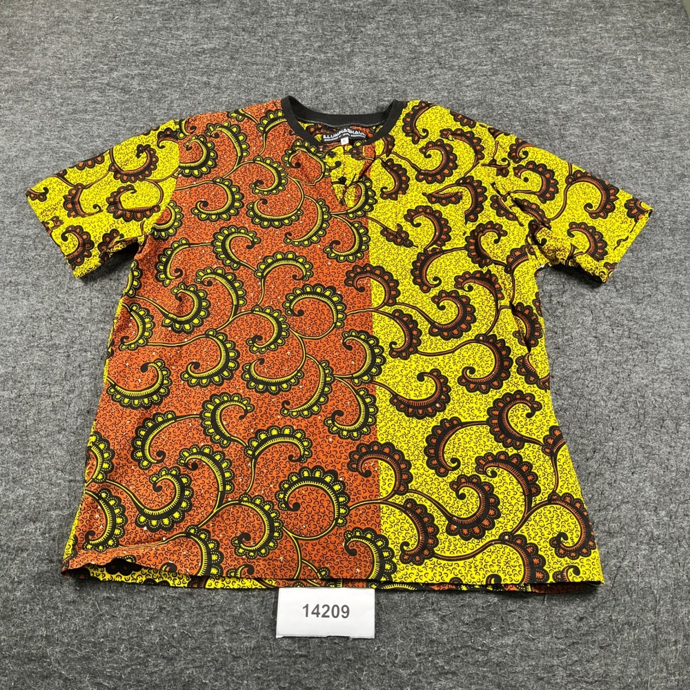 Illuminashaun by Shaun T Shirt Mens XL Yellow Dashiki African Print Crew Neck